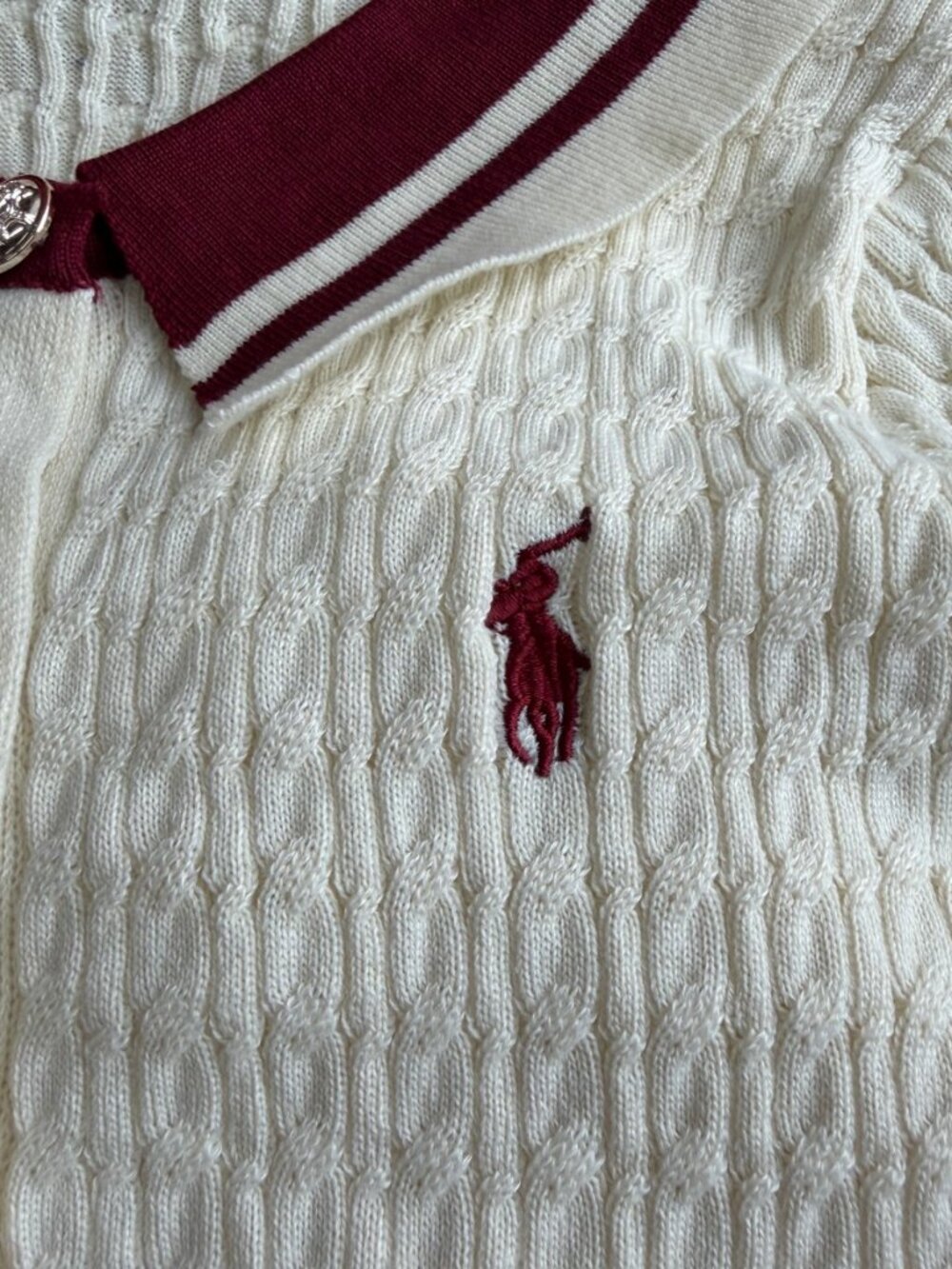 Polo Ralph Lauren Women Preppy Cable Knit 2 Piece Set Striped Polo Cardigan - Picture 8 of 8